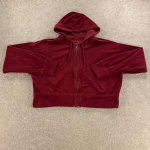 Sundown‎ by Splendid Zip Hoodie Womens XL Burgundy Velour Cropped Relaxed